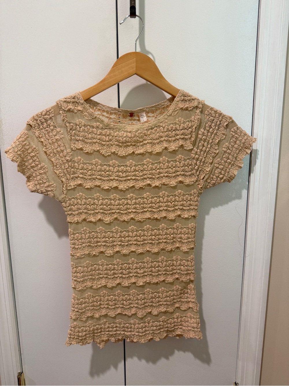 Free People Stretchy Ruffle Short Sleeve Top in Cream - Picture 1 of 6